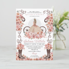 Rose Gold Princess Dress & Boots Quinceañera Einladung
