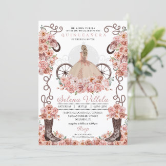 Rose Gold Princess Dress & Boots Quinceañera Einladung