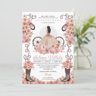 Rose Gold Princess Dress & Boots Quinceañera Einladung