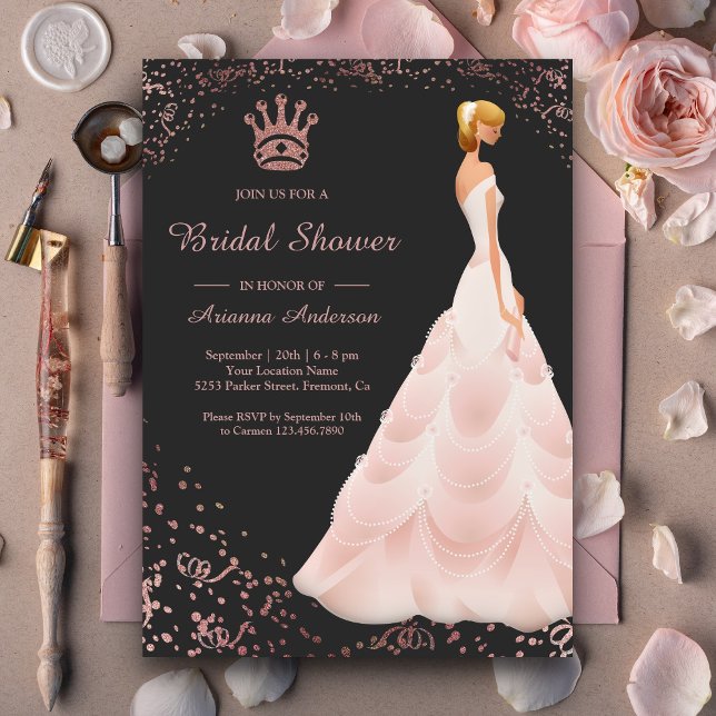 Rose Gold Princess Dress Grau Brautparty Einladung (Von Creator hochgeladen)