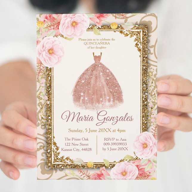 Rose Gold Princess Quinceanera Einladung (Von Creator hochgeladen)