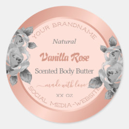 Rose Gold Produktverpackungen Etiketten Grau Blume Runder Aufkleber