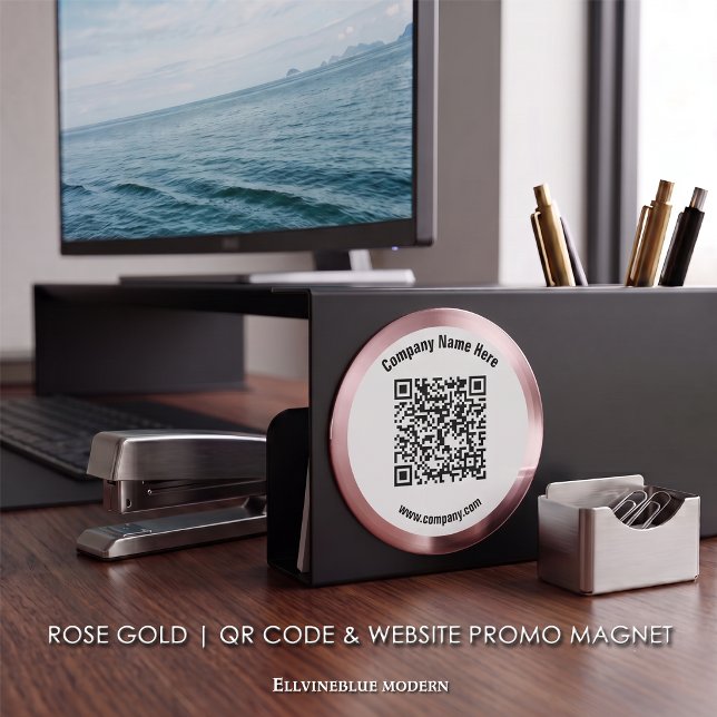 Rose Gold Promotions QR Code Magnet (Rose Gold Metallic Magnet | A polished layout created to showcase your QR Code, Name, & Website.)