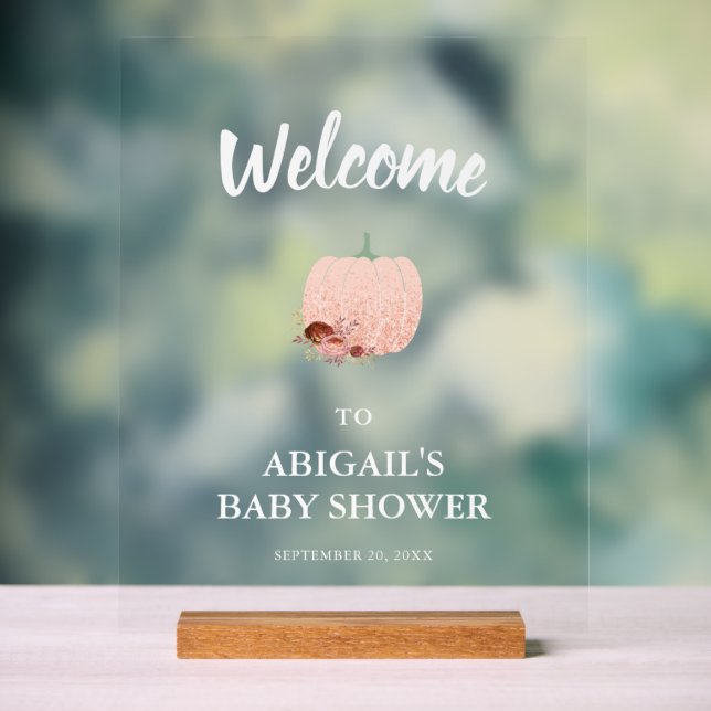 Rose Gold Pumpkin Baby Dusche Willkommen Acrylschild (Neutral)