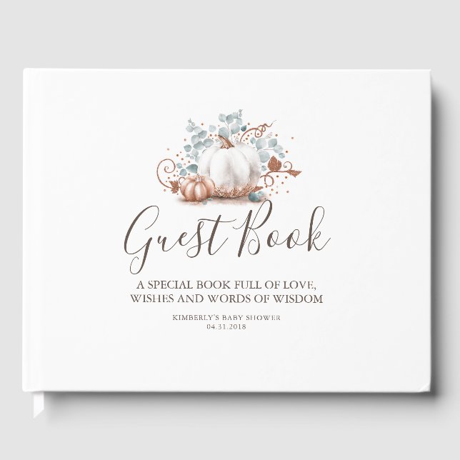 Rose Gold Pumpkin Fall Kinderdusche Wünsche & Weis Gästebuch (Vorderseite)
