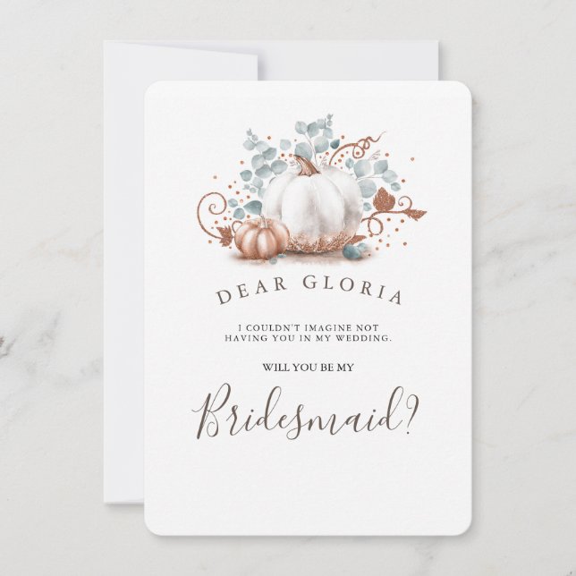 Rose Gold Pumpkin Hochzeit im Herbst Bridesmaid Vo Einladung (Vorderseite)