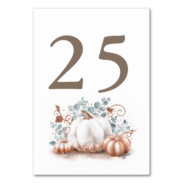 Rose Gold Pumpkin Hochzeit im Herbst Tischnummer C (Vorderseite)