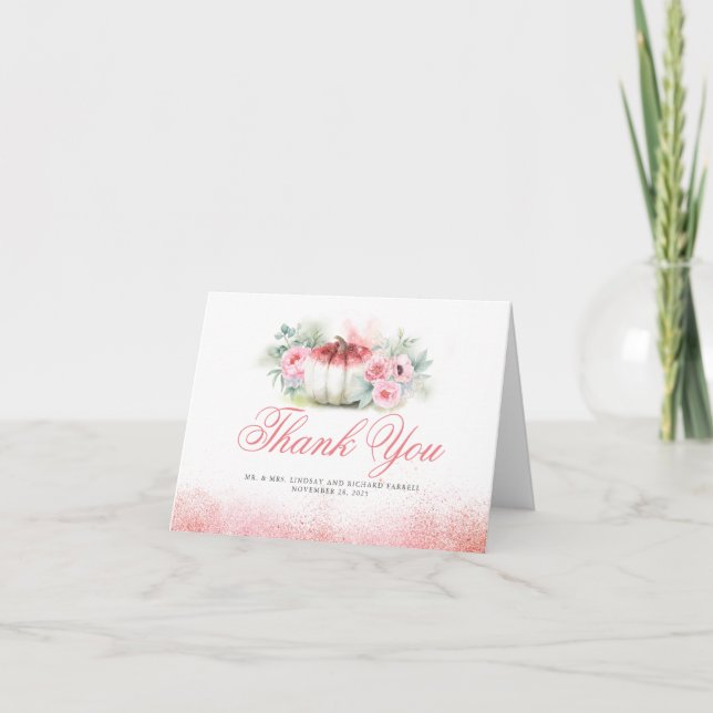 Rose Gold Pumpkin Hochzeit im Herbst Vielen Dank Dankeskarte (Vorderseite)