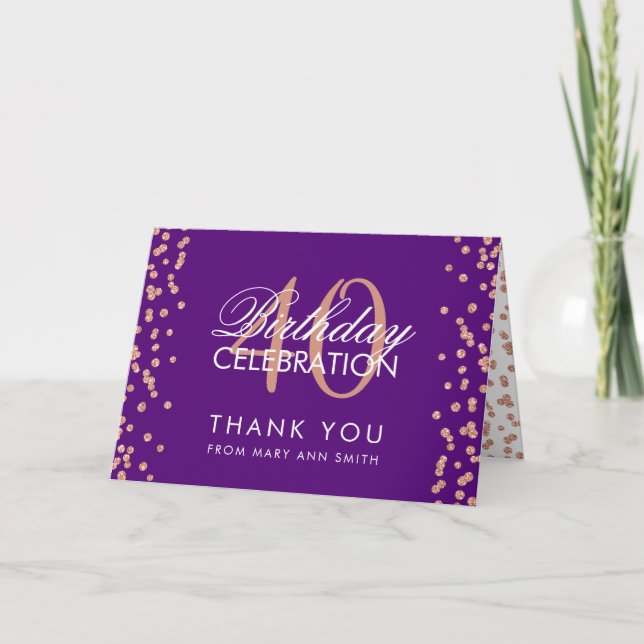 Rose Gold Purple 40e anniversaire Merci Confetti (Devant)