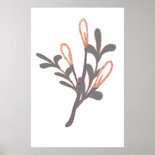 Rose Gold Pussy Willow Branch Wall Print Poster (Vorne)