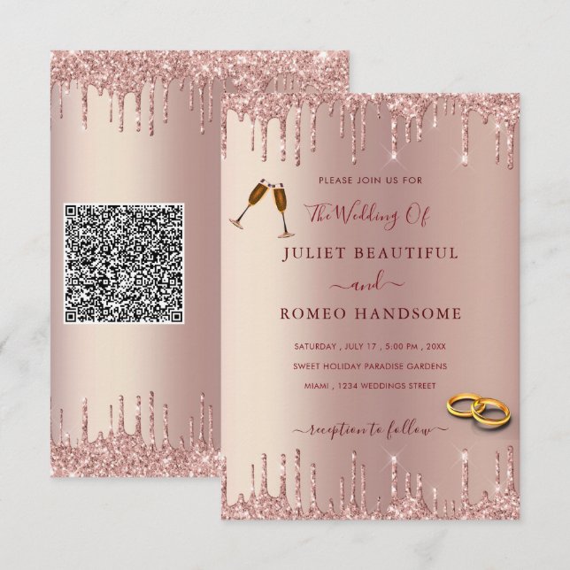 Rose Gold QR Code Hochzeitsvorlage (Vorne/Hinten)
