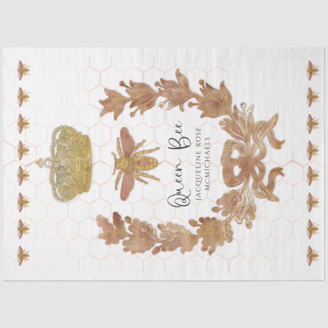 Rose Gold Queen Bee Crown Baby Name Decoupage Art Seidenpapier (Vorderseite)