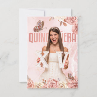 Rose Gold Quinceanera Blumenprinzessin Butterfly Einladung