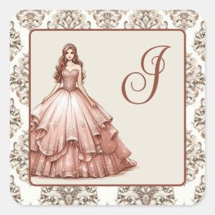 Rose Gold Quinceañera Dress Quadratischer Aufkleber