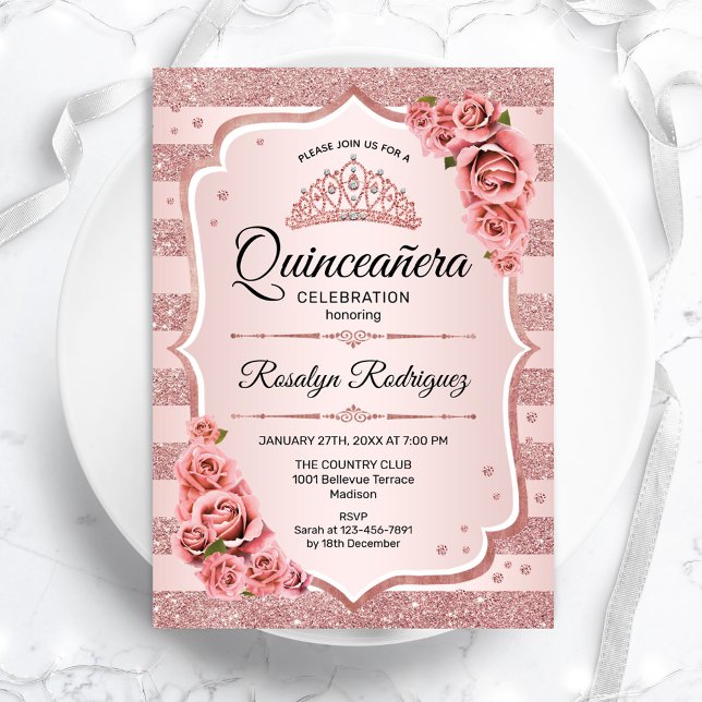 Rose Gold Quinceanera Einladung (Von Creator hochgeladen)