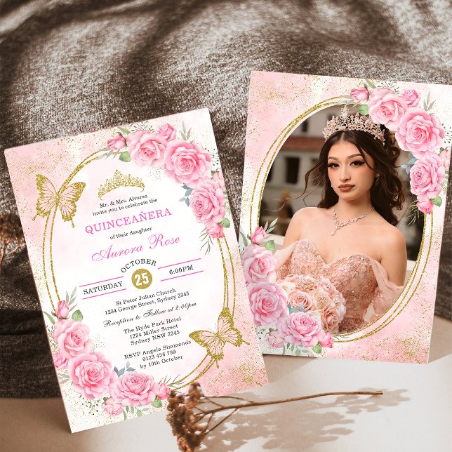 Rose Gold Quinceanera Miss Quince 15 Anos Foto Einladung (Von Creator hochgeladen)