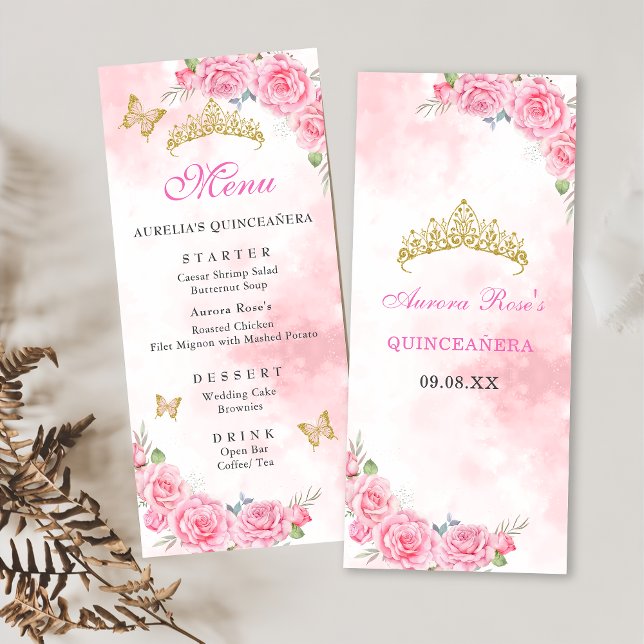 Rose Gold Quinceanera Miss Quince 15 Anos Geburtst Menükarte (Von Creator hochgeladen)