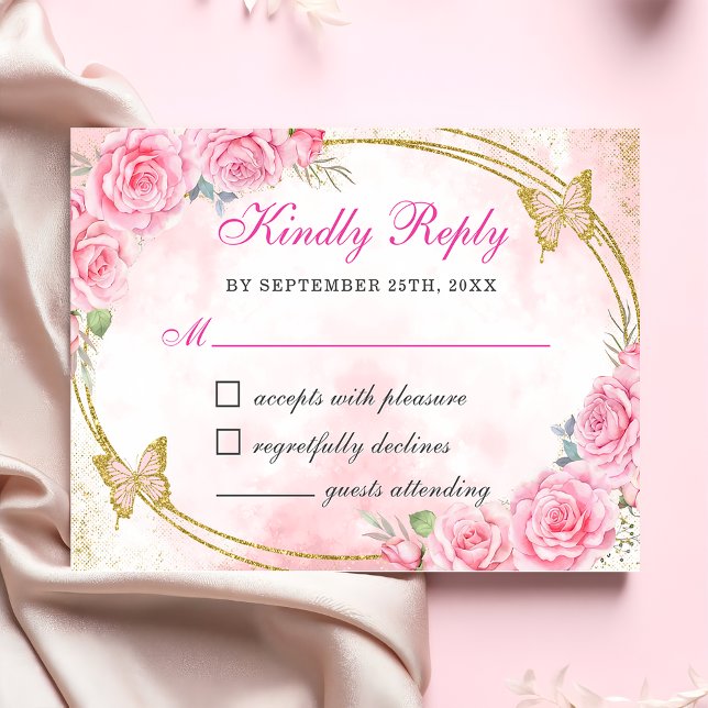 Rose Gold Quinceanera Miss Quince 15 Anos Geburtst RSVP Karte (Von Creator hochgeladen)