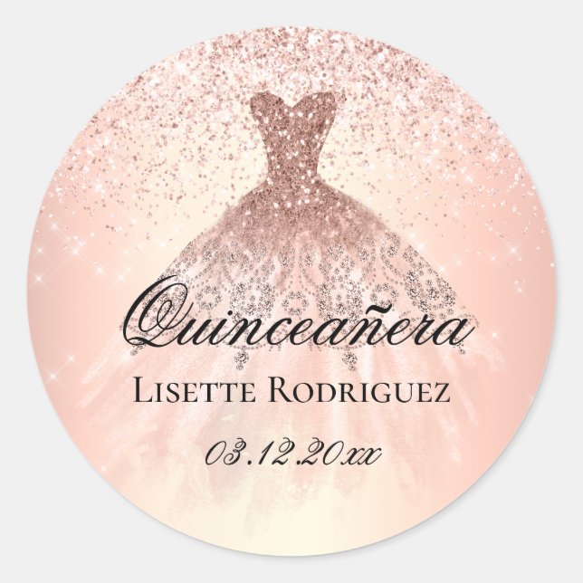 Rose Gold Quinceanera Personalisiert Runder Aufkleber (Vorderseite)