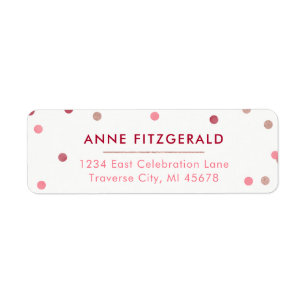 Rose Gold & Red Confetti Rücksendeadressen-Aufkleb