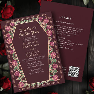 Rose Gold Red Gothic Coffin Wedding QR Code Einladung