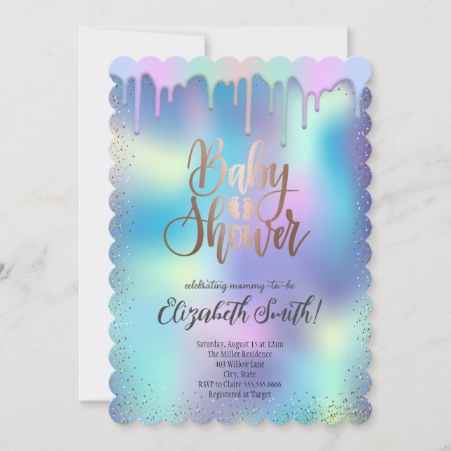 Rose Gold, Regenbogenfarbene Sterne Baby Shower In Einladung (Vorderseite)