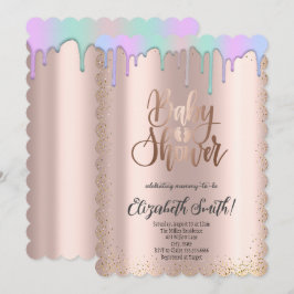 Rose Gold, Regenbogenfarbene Sterne Babydusche Einladung