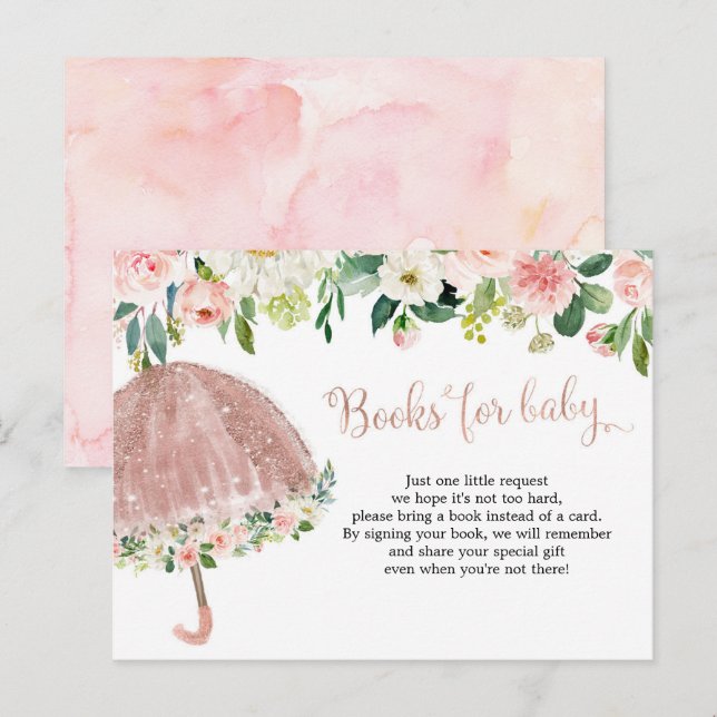 Rose Gold Regenschirm April Duschbücher für Baby Einladungspostkarte (Vorne/Hinten)