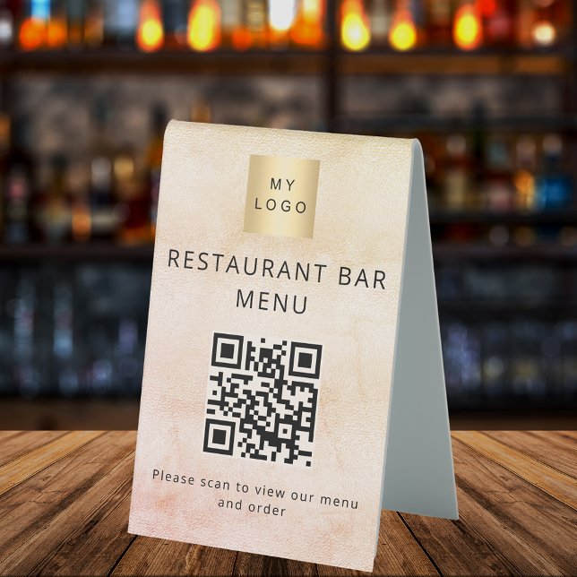 Rose Gold Restaurant Café Bar Scan Menü QR Code Tischaufsteller (Von Creator hochgeladen)