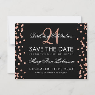 Rose Gold Rett 21. Geburtstag Confetti Black Save The Date