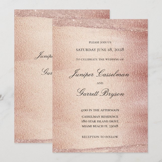 Rose Gold Rhapsody Wedding Elegante Sparkling Gold Einladung (Vorne/Hinten)