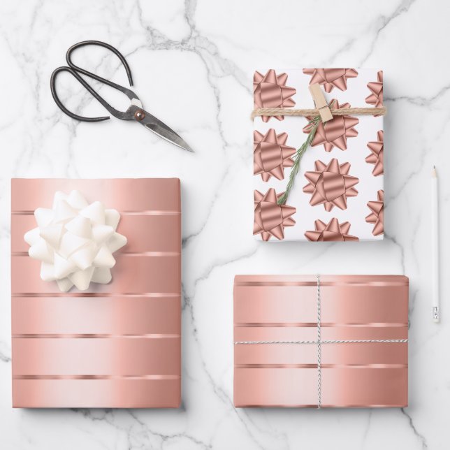 Rose Gold Ribbon Bow Brautparty Geschenkpapier Set (Vorderseite)