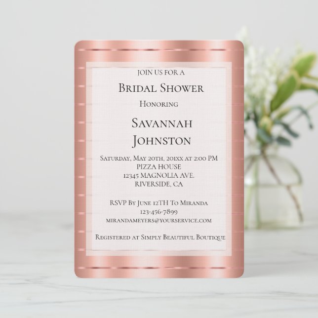 Rose Gold Ribbon Brautparty Einladung (Stehend Vorderseite)