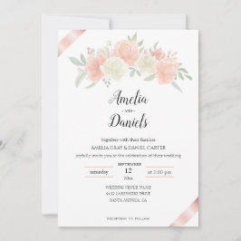 Rose Gold Ribbon Rosa White Wedding Einladung