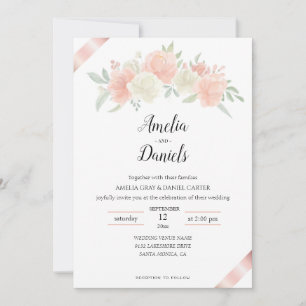 Rose Gold Ribbon Rosa White Wedding Einladung
