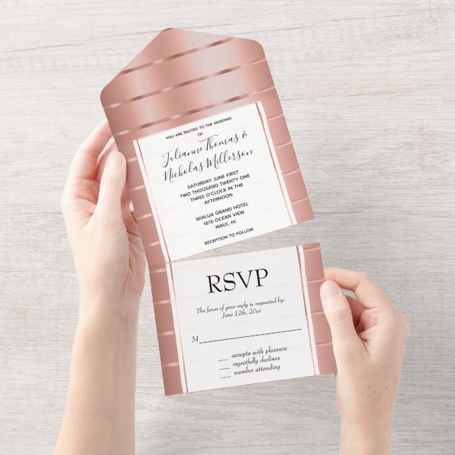 Rose Gold Ribbon Wedding All In One Einladung (Abreißen)