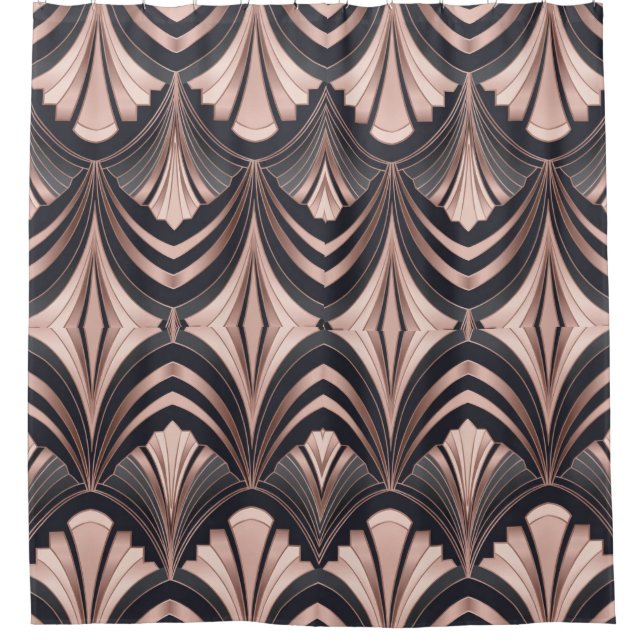 Rose Gold Romance Neo Art Deco Fan Design Duschvorhang (Vorderseite)