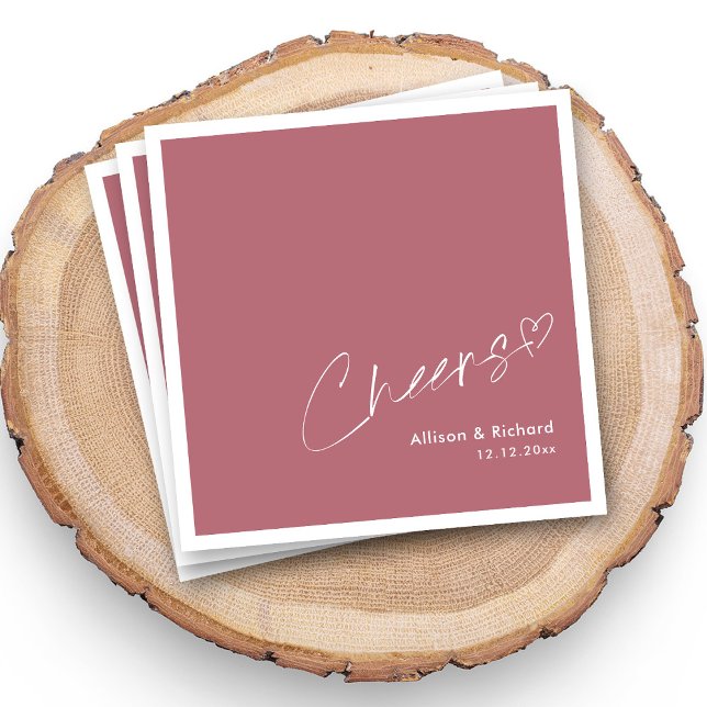Rose Gold Romance: White Cheers & Heart Wedding Serviette (Cheers Rose Gold Wedding Napkins - Customizable )