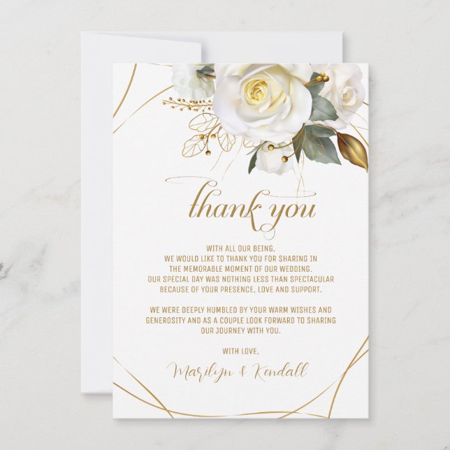 Rose Gold Romantische Blumenhochzeit Dankeskarte (Vorderseite)