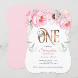 Rose Gold, Rosa, Aquarell, Blütenfarbe, 1. Geburts Einladung