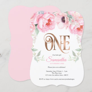 Rose Gold, Rosa, Aquarell, Blütenfarbe, 1. Geburts Einladung