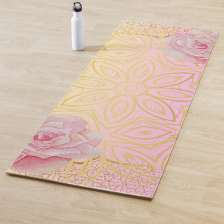 Rose Gold & Rosa Aquarellfarbe Mandala Yogamatte