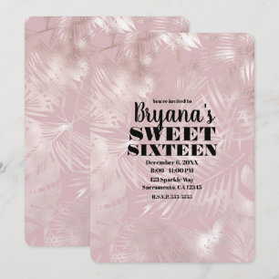 Rosé Gold Rosa Botanisch Tropisch Palme Sweet 16 Einladung