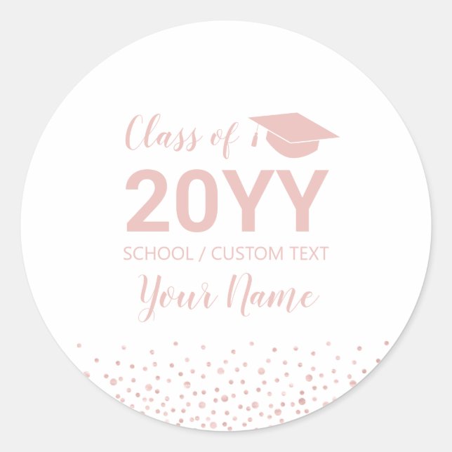 Rose Gold / Rosa Confetti Graduation Party Gefalle Runder Aufkleber (Vorderseite)