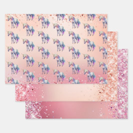 Rose Gold Rosa Einhorn Sparkone Geschenkpapier Set