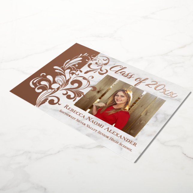Rose Gold Rosa Elegante Foto Abschluss Swirl Folieneinladung (Gedreht)