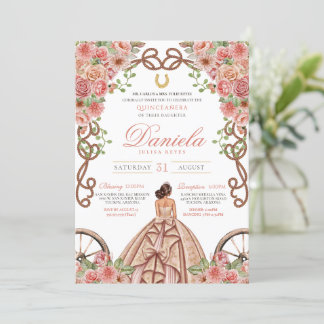 Rose Gold Rosa Eleganter Western Charra Quinceaner Einladung