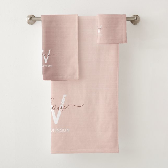 Rose Gold Rosa Girl-Glitzer-Staubmonogramm Badhandtuch Set (Insitu)