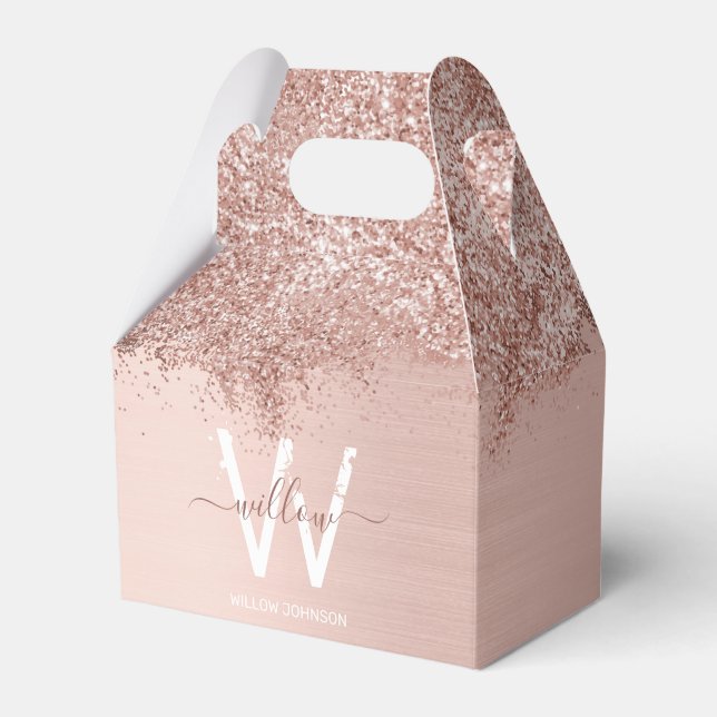 Rose Gold Rosa Girl-Glitzer-Staubmonogramm Geschenkschachtel (Vorderseite)