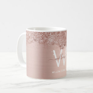 Rose Gold Rosa Girl-Glitzer-Staubmonogramm Kaffeetasse